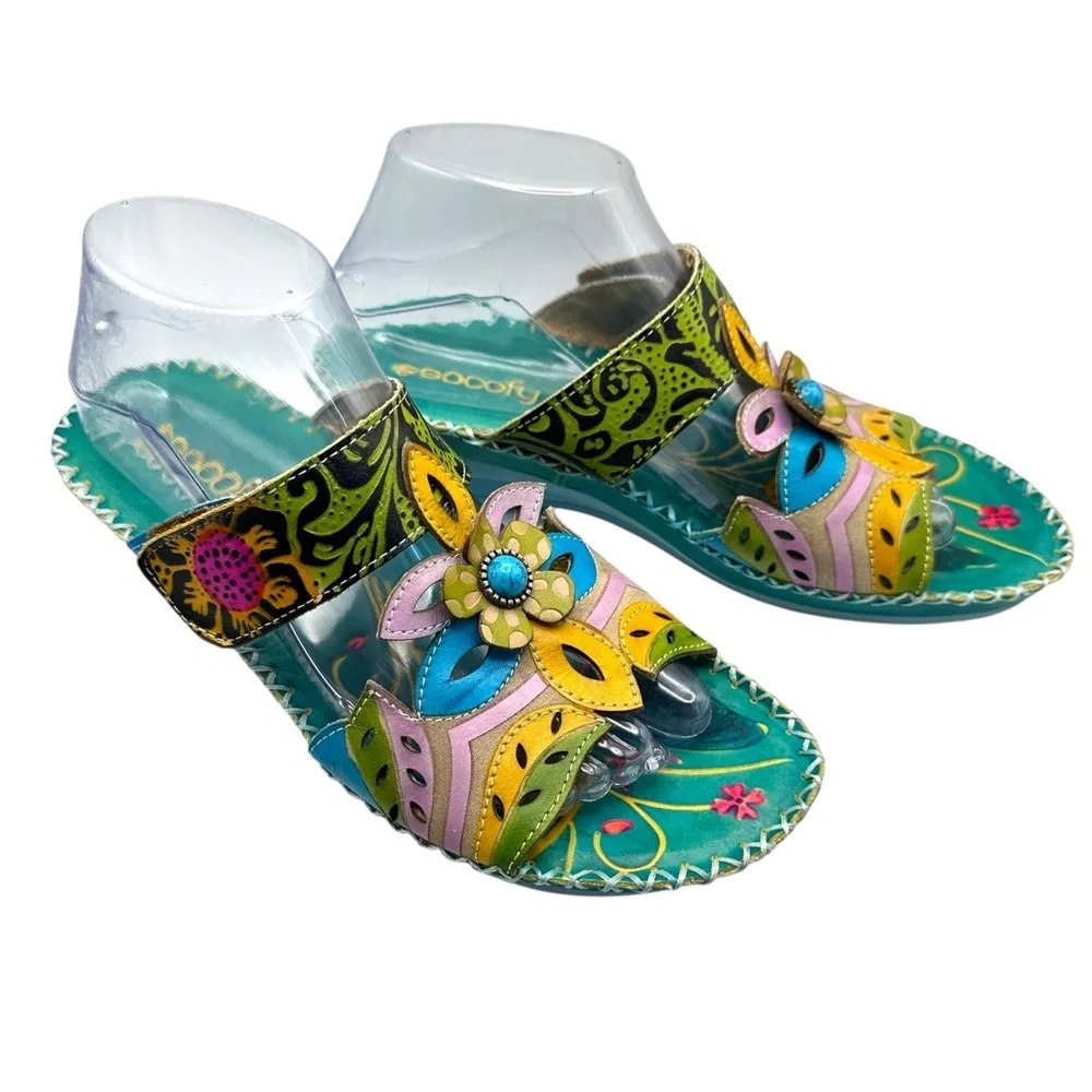 Socofy Multicolor Floral Embellished Open Toe Ankle Strap Sandals‎ Europe 41 - Picture 13 of 13